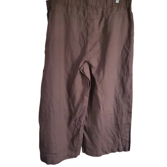 EILEEN FISHER 100% ORGANIC LINEN WIDE LEGG CROPPED WOMANS BROWN PANTS, SIZELARGE - Picture 4 of 6